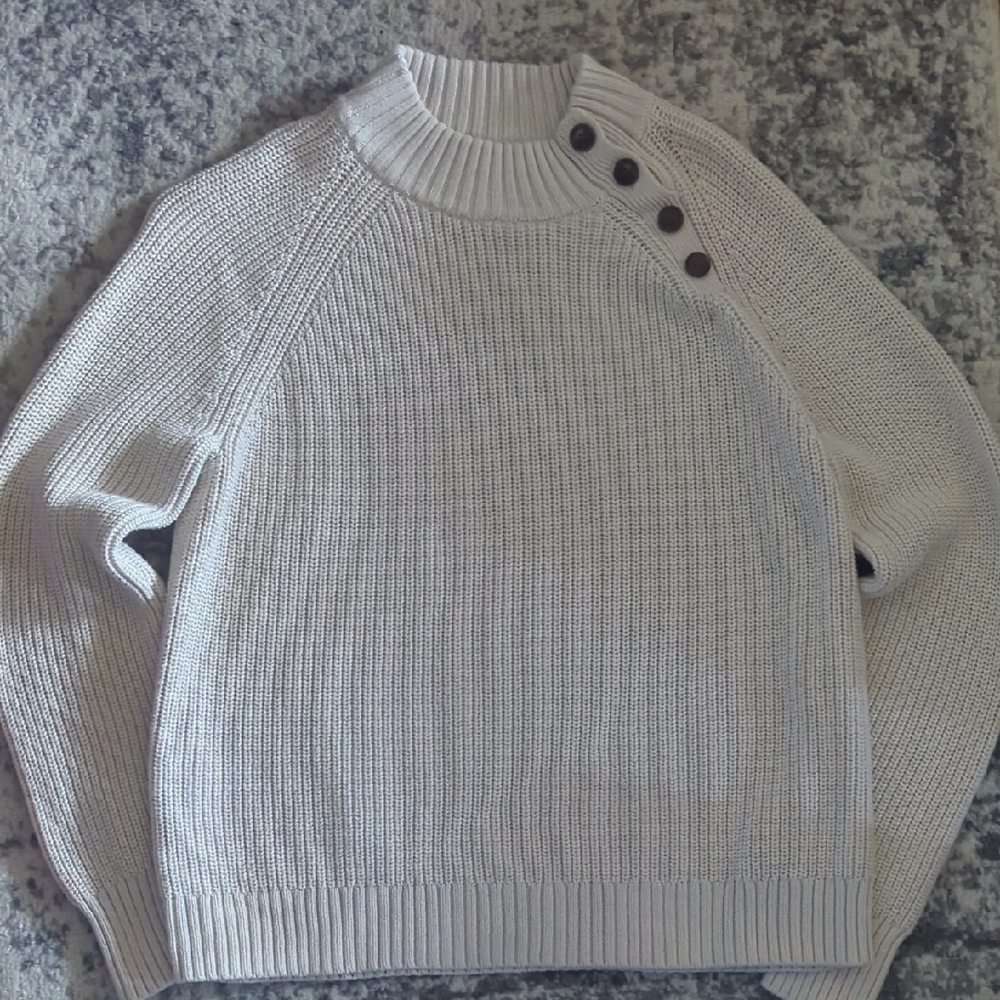 J. Crew Cream Button-Shoulder Ribbed Pullover